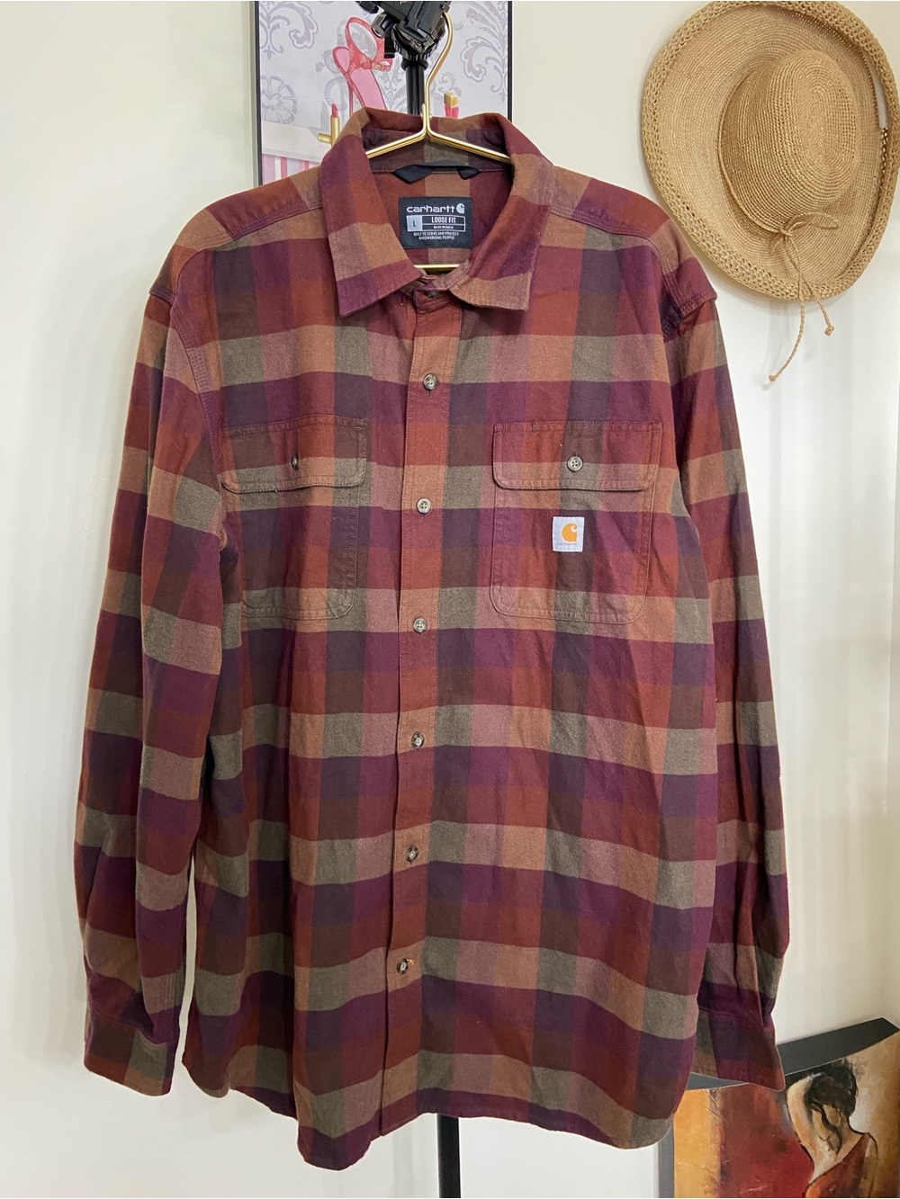 Carhartt Men's Plaid Button-Front Shirt - Burgundy, Tan